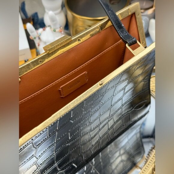 🆕 OROTON 🧿 NWOT Black Icon Frame Croco Clutch - Picture 12 of 16
